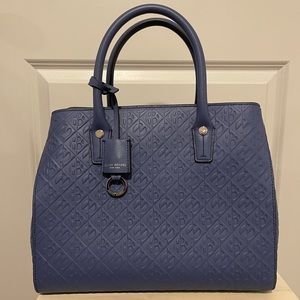 Blue iconic Henri Bendel tote with embossed HB print